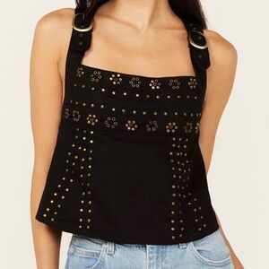 Free People Rikki Studded Crop Denim Tank